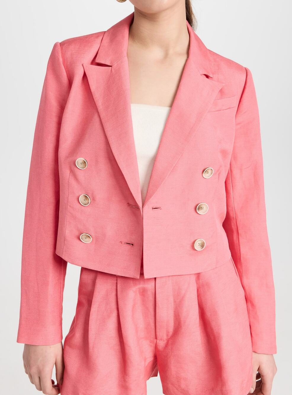 PAIGE Eclipse Pink Linen Double Breasted Cropped Blazer Jacket Womens 4